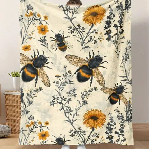 Bee & Wildflower Sunflower Digital Print Lightweight Fleece Blanket 50" x 60" - Picture 4 of 5